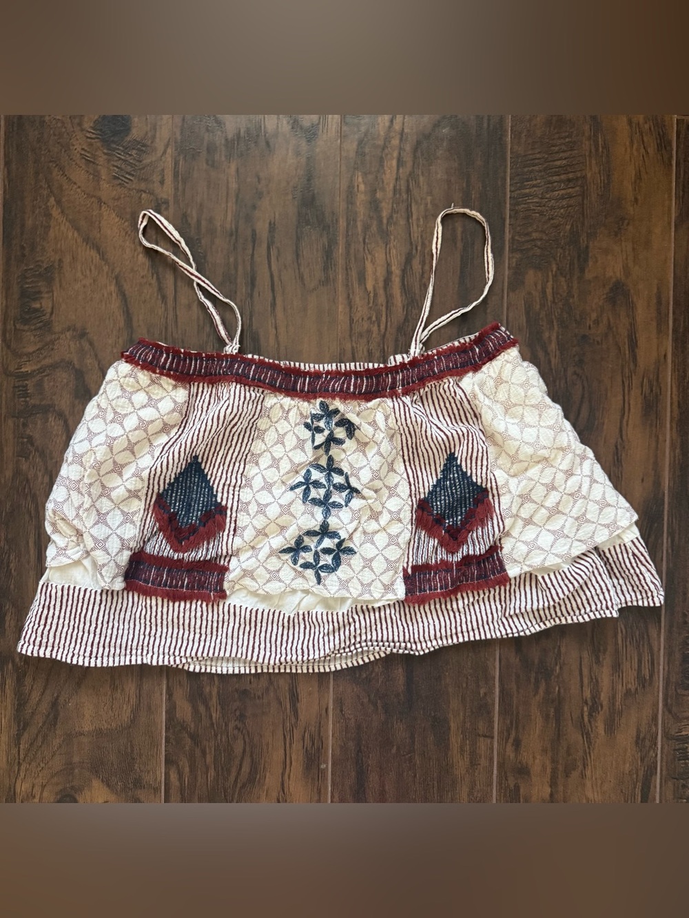 Free People Size Small Cream Embroidered Ruffled Tank Top